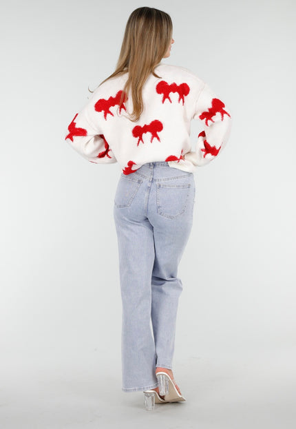 OP=OP.AV.10 Witte Trui met Rode Strikpatronen