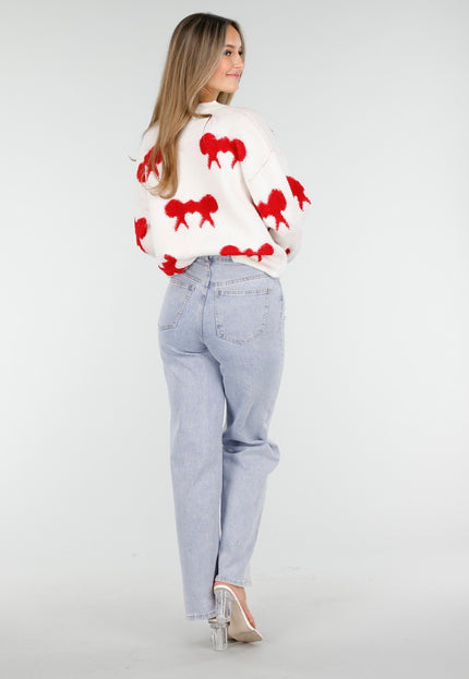 OP=OP.AV.10 Witte Trui met Rode Strikpatronen