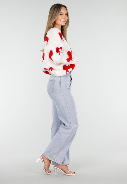 OP=OP.AV.10 Witte Trui met Rode Strikpatronen