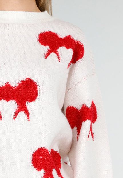 OP=OP.AV.10 Witte Trui met Rode Strikpatronen