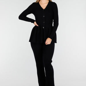 OP=OP.AV.10 Zwart Geribde Stretch Two-Piece Set