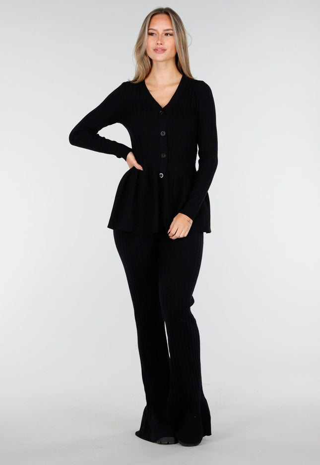 OP=OP.AV.10 Zwart Geribde Stretch Two-Piece Set