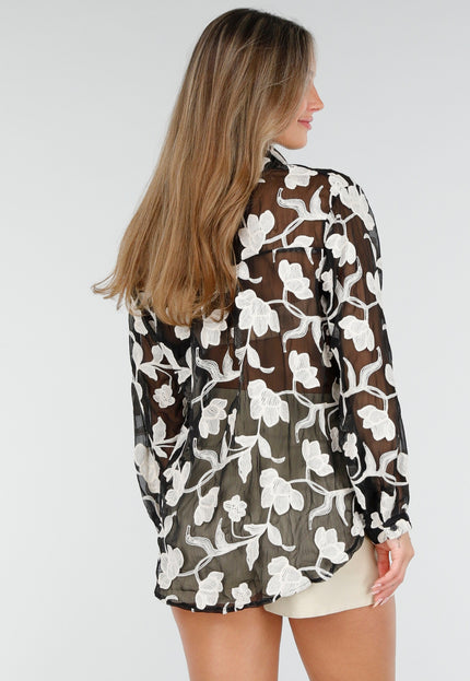 OP=OP.AV.10 Zwarte Bloemen Blouse Dames