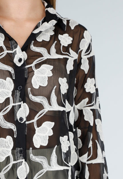 OP=OP.AV.10 Zwarte Bloemen Blouse Dames