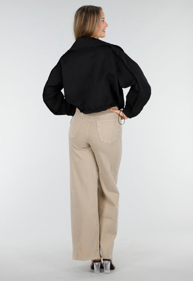 OP=OP.AV.10 Zwarte Cropped Windbreaker Jas