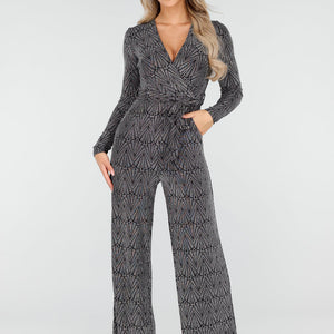 OP=OP.03.NL Zwarte Jumpsuit met Zilveren Glitterprint