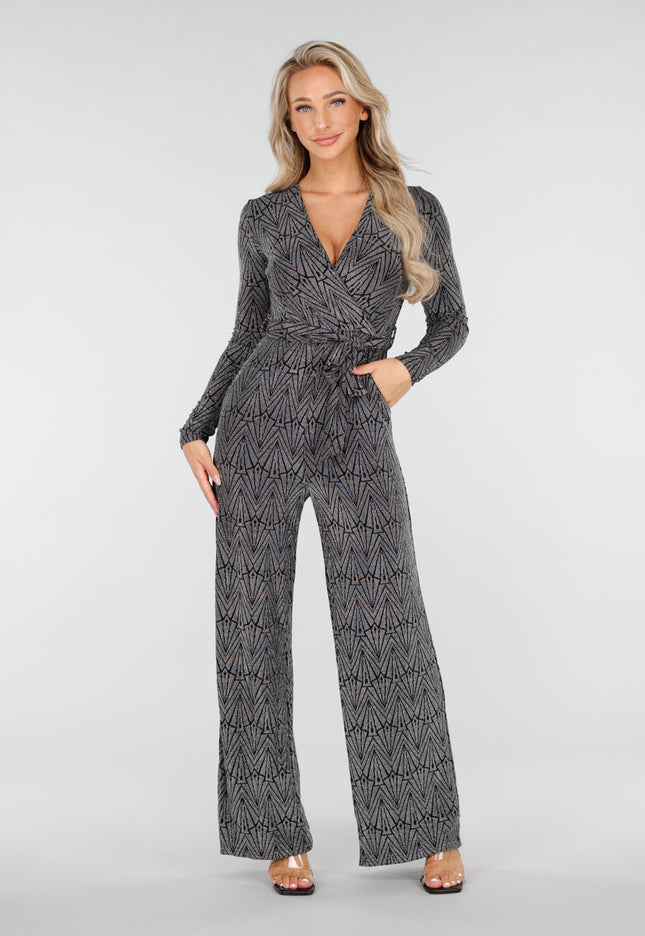 OP=OP.03.NL Zwarte Jumpsuit met Zilveren Glitterprint