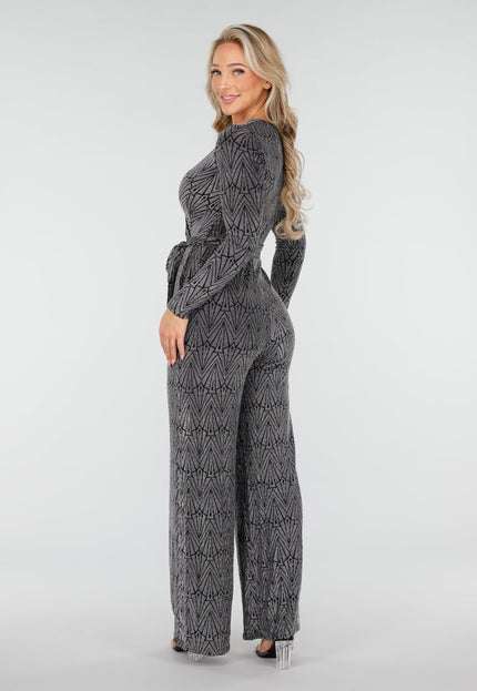 OP=OP.03.NL Zwarte Jumpsuit met Zilveren Glitterprint
