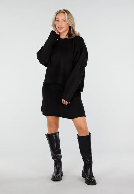NEW170925 Zwarte Knit Set met Rok