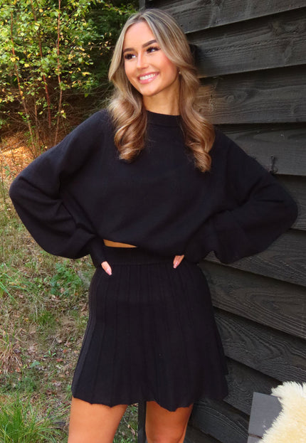 NEW170925 Zwarte Knit Set met Rok