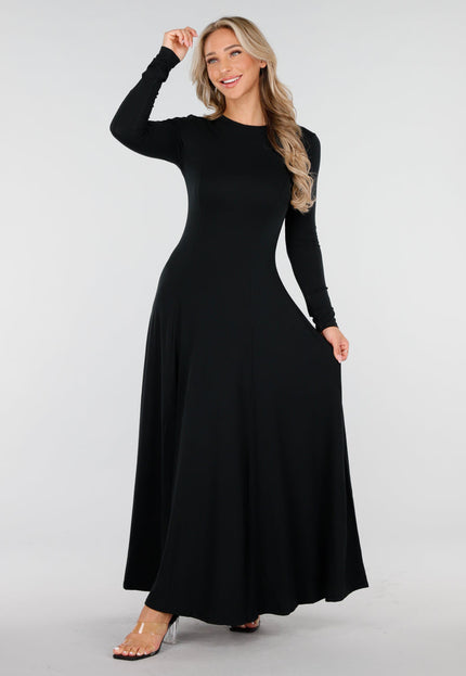 NEW170925 Zwarte Maxi Jurk met Stretch