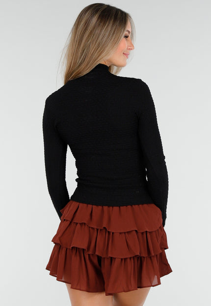 NEW170925 Zwarte Stretch Coltop Dames