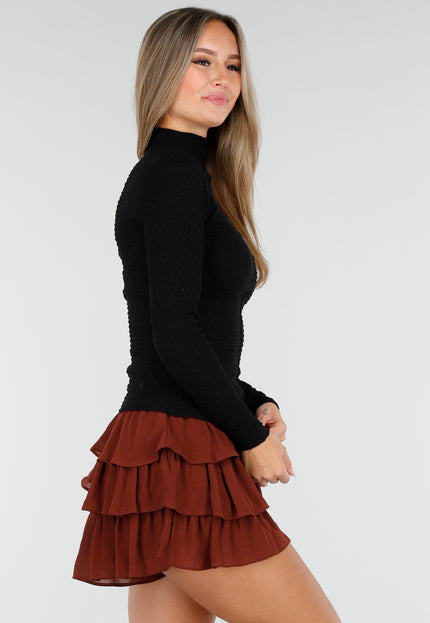 NEW170925 Zwarte Stretch Coltop Dames