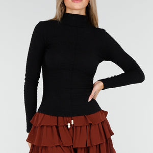 NEW170925 Zwarte Stretch Coltop Dames