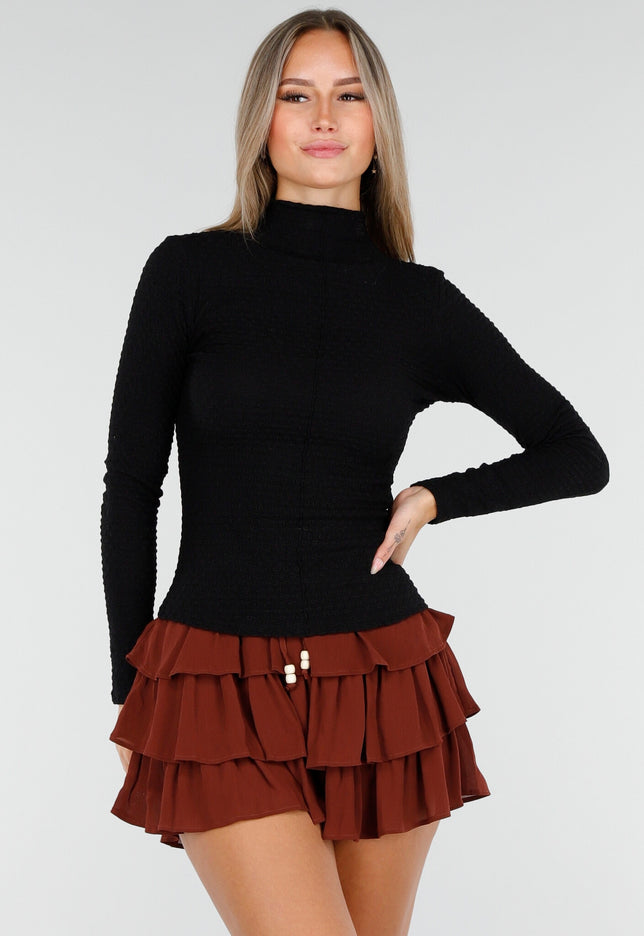 NEW170925 Zwarte Stretch Coltop Dames