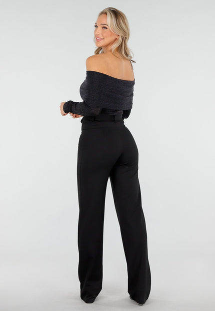 OP=OP.AV.12 Zwarte Stretch Off Shoulder Glitter Top
