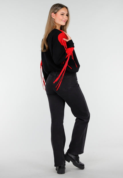 OP=OP.AV.10 Zwarte Sweater met Rode Hartjes