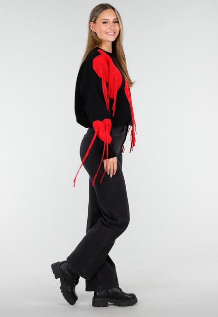 OP=OP.AV.10 Zwarte Sweater met Rode Hartjes