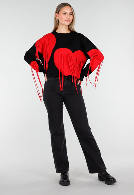 OP=OP.AV.10 Zwarte Sweater met Rode Hartjes