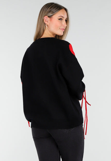 OP=OP.AV.10 Zwarte Sweater met Rode Hartjes