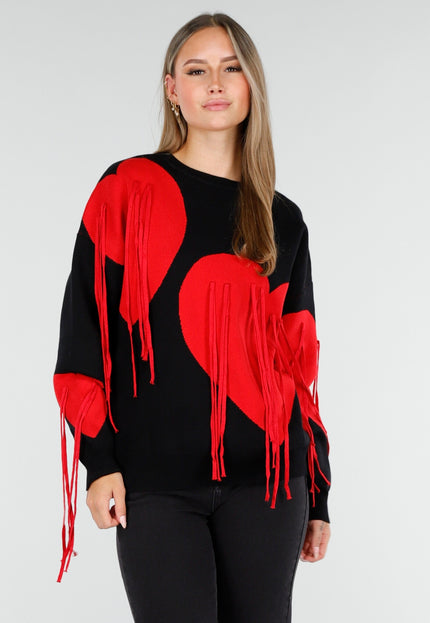 OP=OP.AV.10 Zwarte Sweater met Rode Hartjes