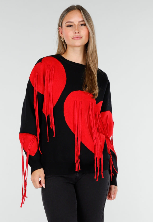 OP=OP.AV.10 Zwarte Sweater met Rode Hartjes