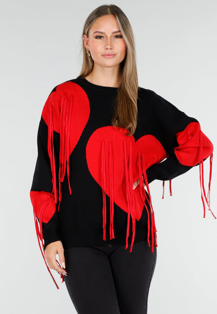 OP=OP.AV.10 Zwarte Sweater met Rode Hartjes