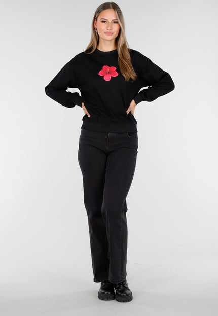 OP=OP.AV.10 Zwarte Sweater met Roze Hibiscus