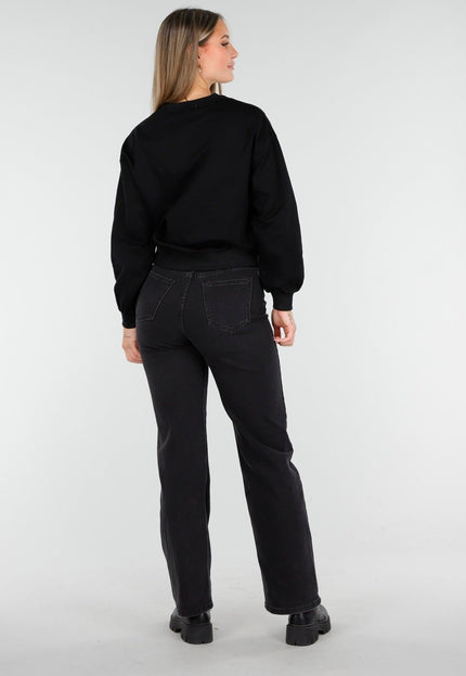 OP=OP.AV.10 Zwarte Sweater met Roze Hibiscus