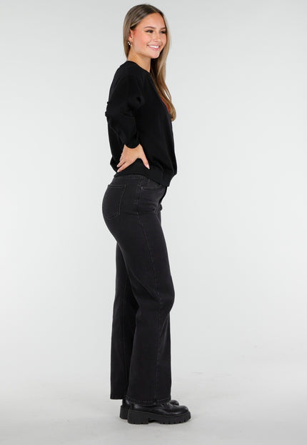 OP=OP.AV.10 Zwarte Sweater met Roze Hibiscus