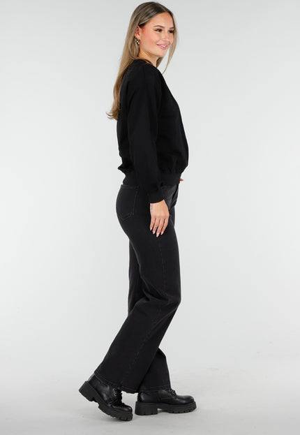 OP=OP.AV.10 Zwarte Sweater met Roze Hibiscus