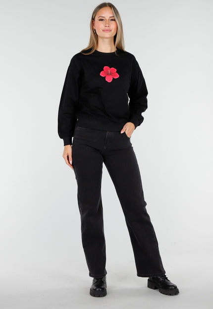 OP=OP.AV.10 Zwarte Sweater met Roze Hibiscus