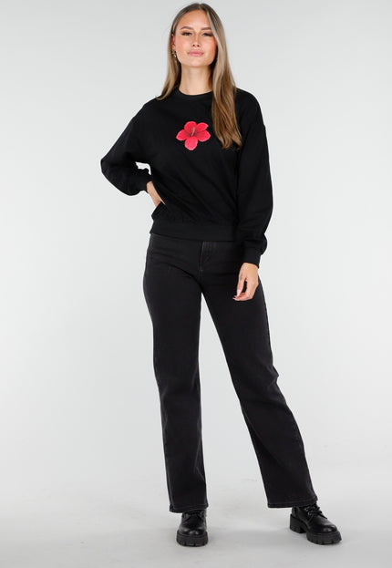 OP=OP.AV.10 Zwarte Sweater met Roze Hibiscus