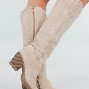 NEW171225 Beige Suède Cowboylaarzen