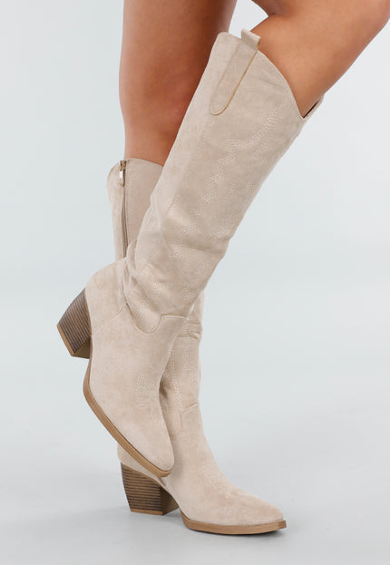 NEW171225 Beige Suède Cowboylaarzen