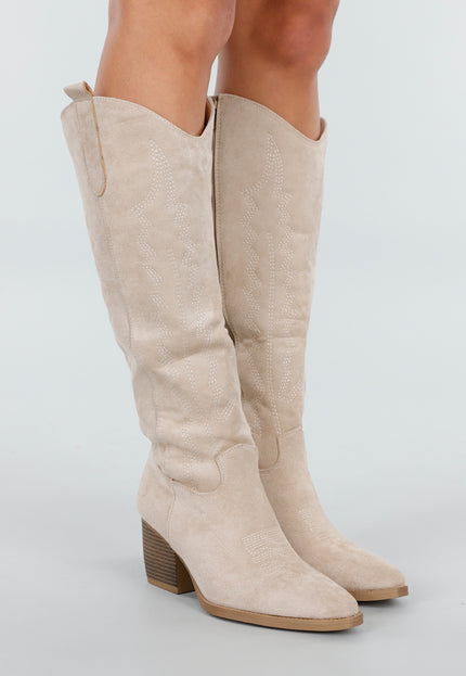 NEW171225 Beige Suède Cowboylaarzen