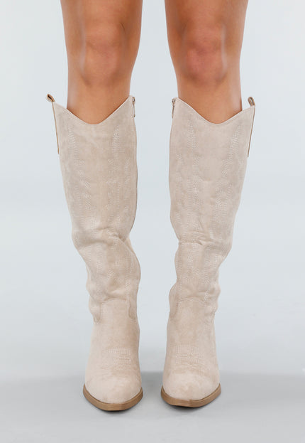 NEW171225 Beige Suède Cowboylaarzen