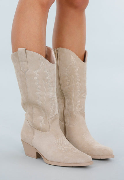 NEW171225 Beige Suede Cowboylaarzen