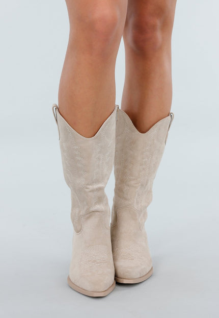 NEW171225 Beige Suede Cowboylaarzen