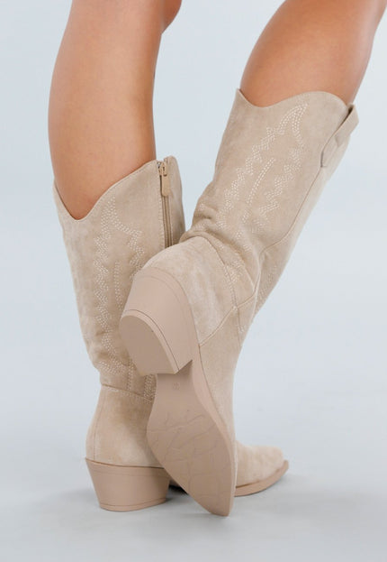 NEW171225 Beige Suede Cowboylaarzen