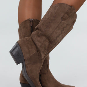 NEW171225 Bruine Suède Cowboylaarzen