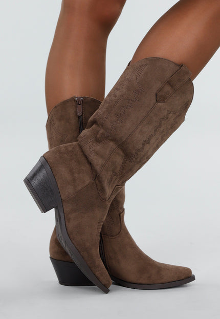 NEW171225 Bruine Suède Cowboylaarzen