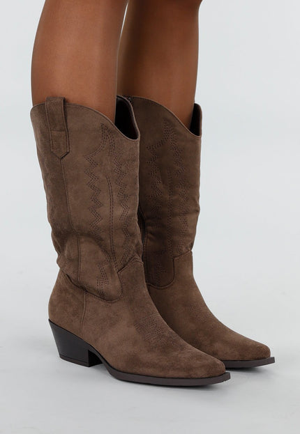 NEW171225 Bruine Suède Cowboylaarzen