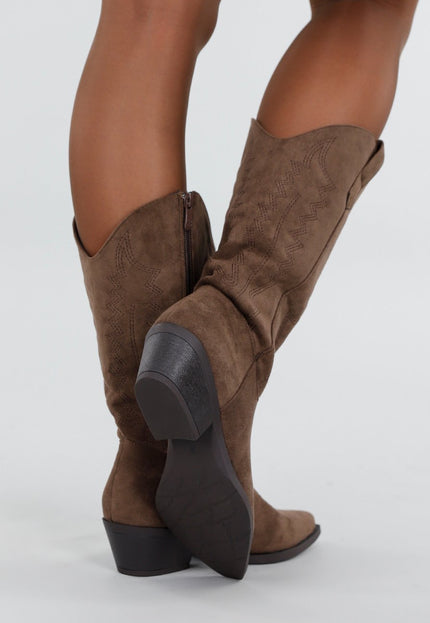 NEW171225 Bruine Suède Cowboylaarzen