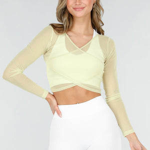 NEW171225 Gele Mesh Wrap Top