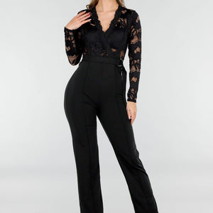 NEW171225 Nette Zwarte Jumpsuit met Kant