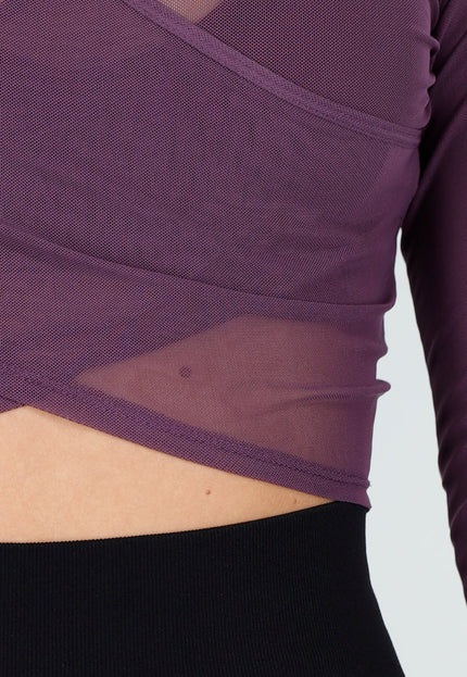NEW171225 Paarse Stretch Mesh Wrap Top