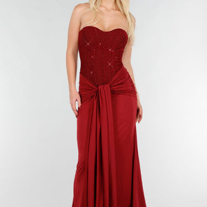 NEW171225 Strapless Korset Jurk in Bordeaux