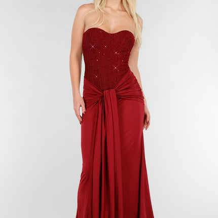 NEW171225 Strapless Korset Jurk in Bordeaux