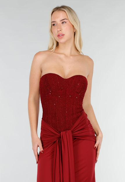 NEW171225 Strapless Korset Jurk in Bordeaux
